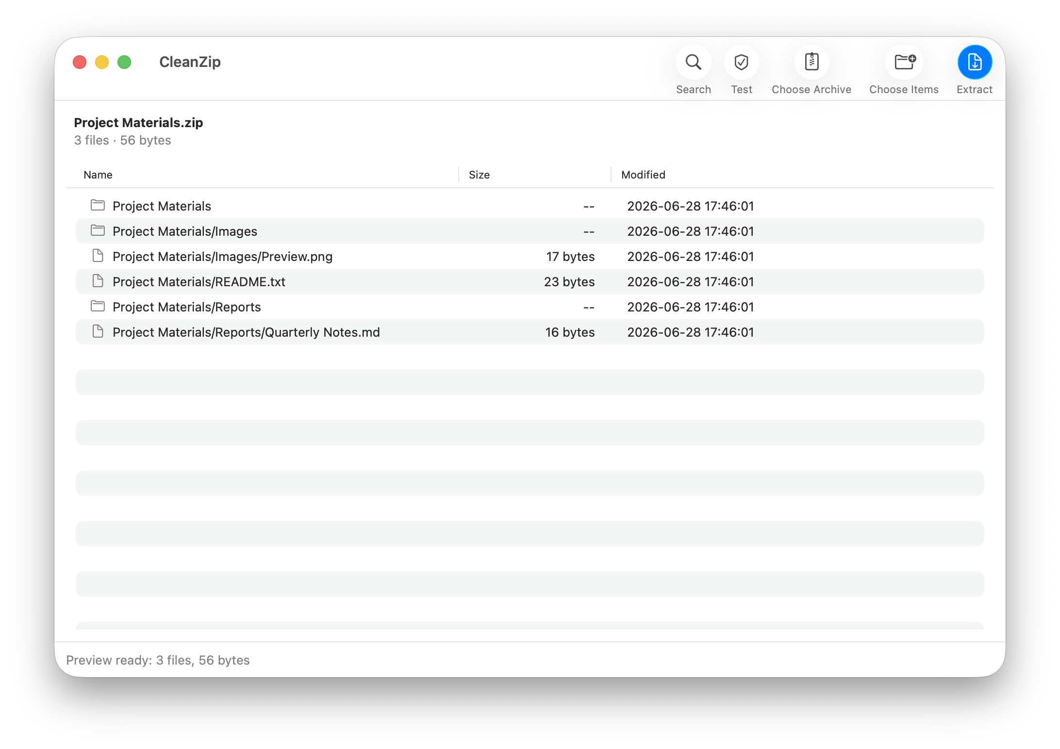 CleanZip archive preview interface